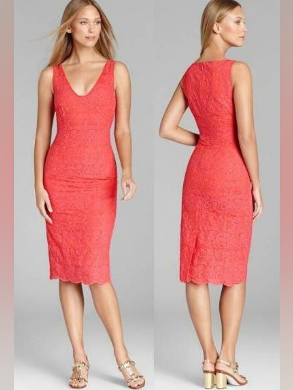 Tory Burch Cameron Coral Lace Midi Dress Size 8